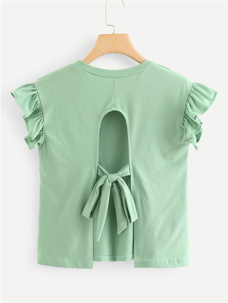 Tricou casual dama cu cravate si maneci scurte in mai multe culori