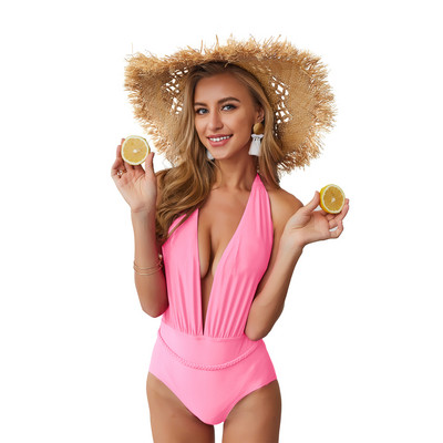 Costum de baie elegant cu decolteu în V în patru culori