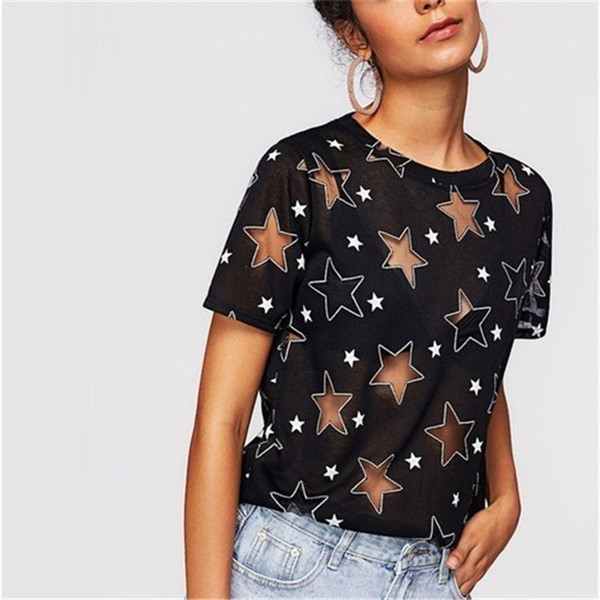 Tricou casual dama cu decolteu O in alb si negru