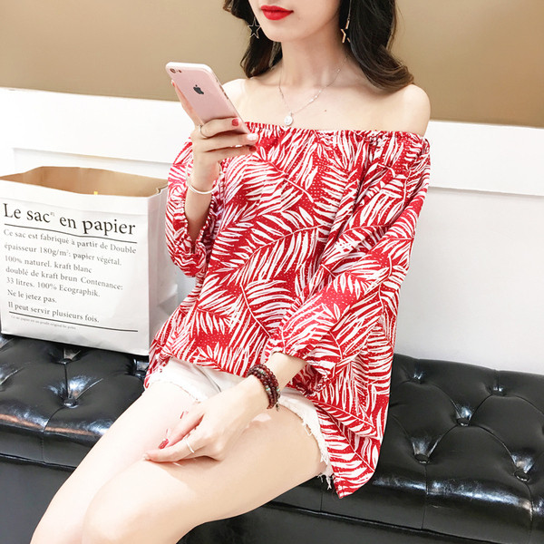 Bluza de dama cu umerii goi cu model floral