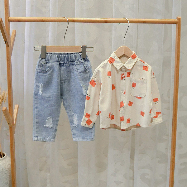 Cămașă modernă pentru copii cu mâneci lungi de culoare bej