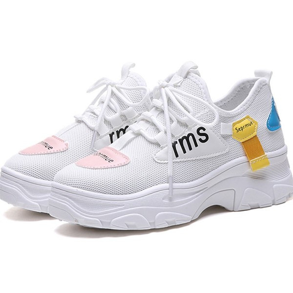 Tenisi casual dama cu sireturi si inscriptie alb