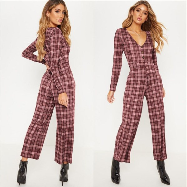 Salopetă casual de damă cu mâneci lungi și decolteu în V în mai multe culori