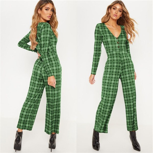 Salopetă casual de damă cu mâneci lungi și decolteu în V în mai multe culori