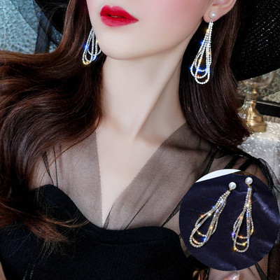 Cercei de dama cu pietre de culoare auriu si argintiu