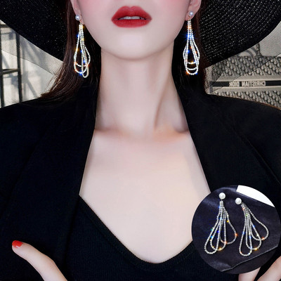 Cercei de dama cu pietre de culoare auriu si argintiu