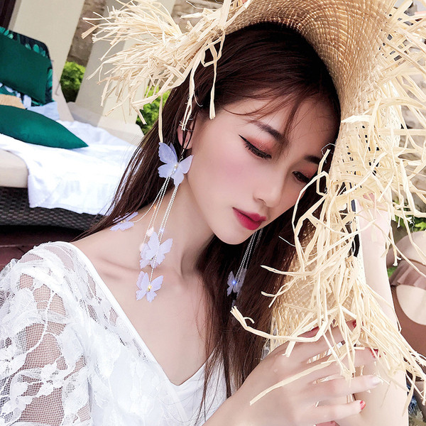 Cercei lungi de dama alb cu margele