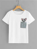 Tricou casual dama cu buzunar si aplicatie in trei culori