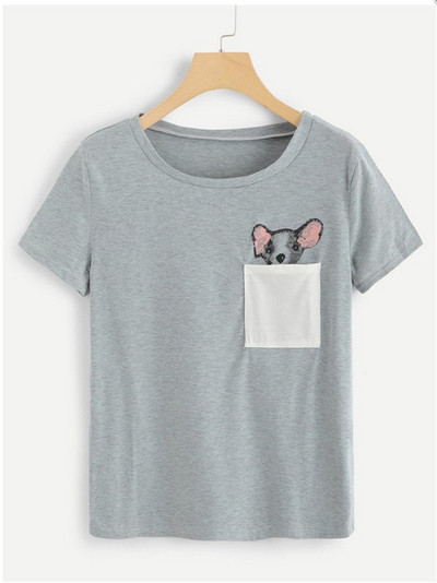 Tricou casual dama cu buzunar si aplicatie in trei culori