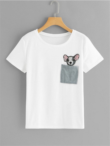 Tricou casual dama cu buzunar si aplicatie in trei culori