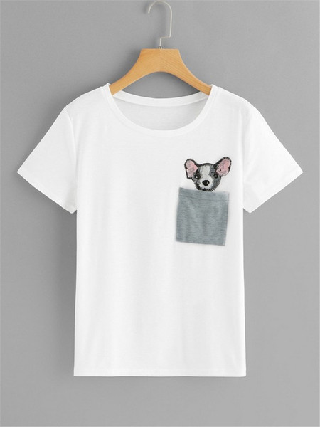 Tricou casual dama cu buzunar si aplicatie in trei culori