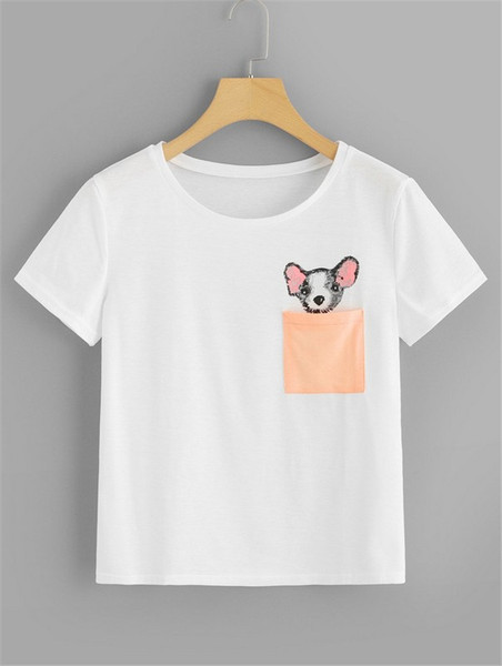 Tricou casual dama cu buzunar si aplicatie in trei culori