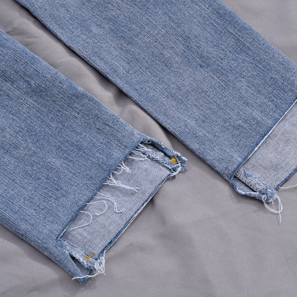 Blugi moderni de dama cu talie inalta si motiv rupt in albastru si negru