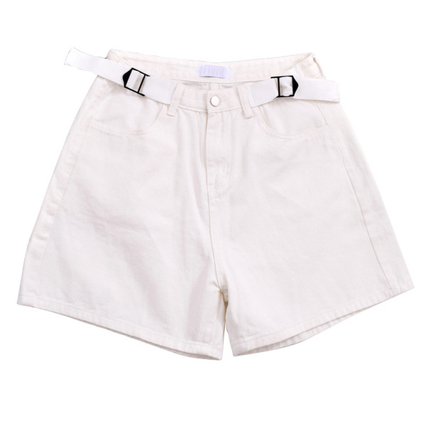 Pantaloni scurți moderni de damă cu talie înaltă și curea în alb și albastru