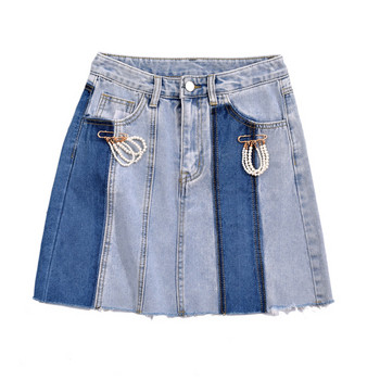 Fusta de dama din denim cu talie inalta si buzunar