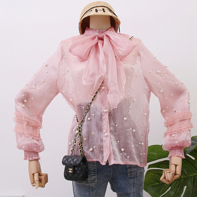 Cămașă elegantă de damă cu mâneci lungi în alb, gri, roz și negru