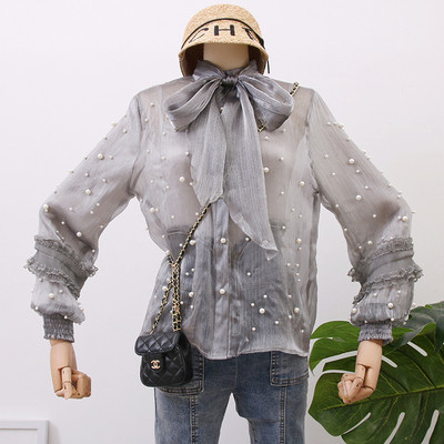 Cămașă elegantă de damă cu mâneci lungi în alb, gri, roz și negru