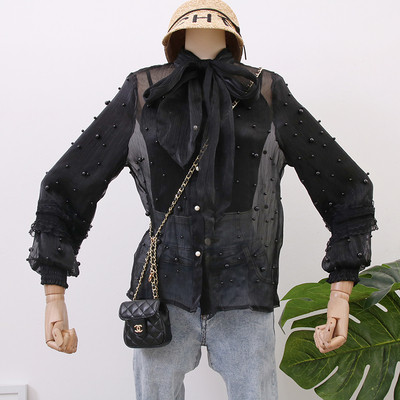 Cămașă elegantă de damă cu mâneci lungi în alb, gri, roz și negru