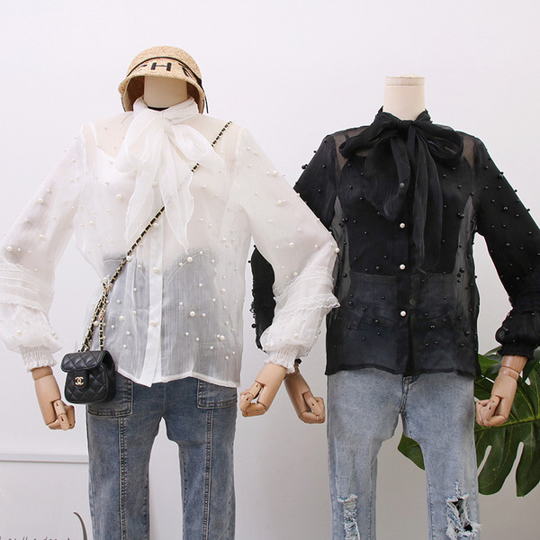 Cămașă elegantă de damă cu mâneci lungi în alb, gri, roz și negru