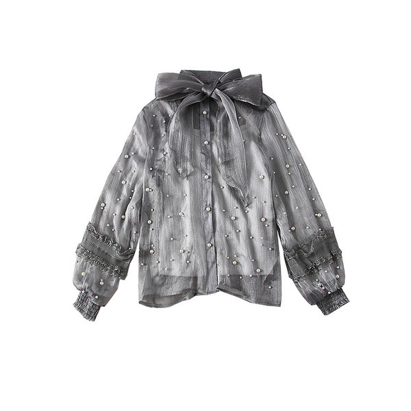 Cămașă elegantă de damă cu mâneci lungi în alb, gri, roz și negru