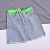 Fusta de dama moderna din denim cu talie inalta si model colorat