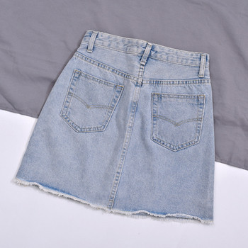 Fusta de dama moderna din denim cu talie inalta si model colorat