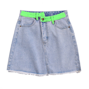 Fusta de dama moderna din denim cu talie inalta si model colorat