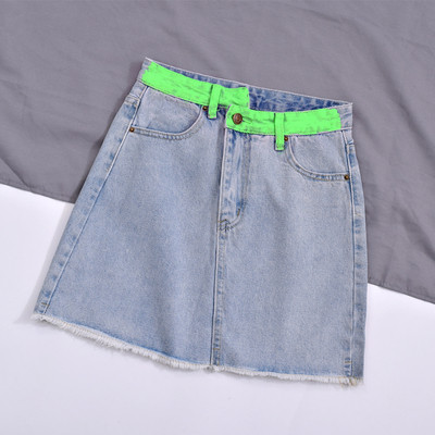 Fusta de dama moderna din denim cu talie inalta si model colorat