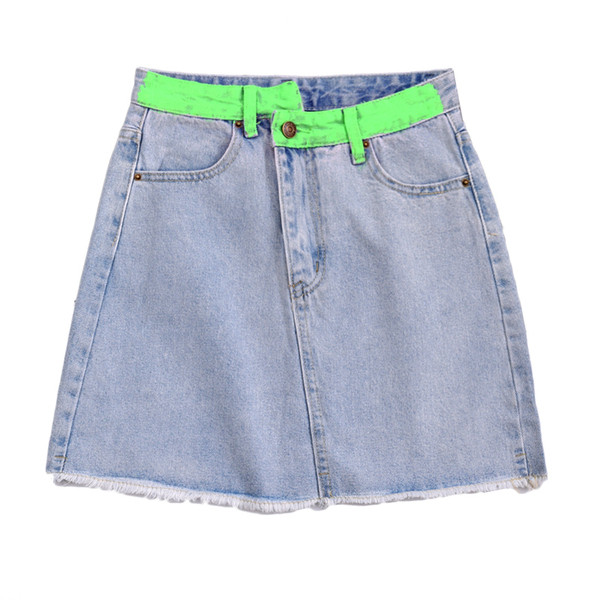 Fusta de dama moderna din denim cu talie inalta si model colorat