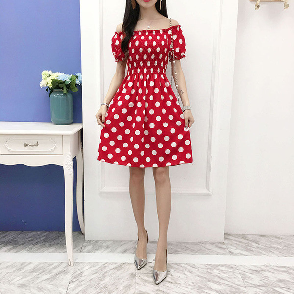 Rochie de dama cu buline cu maneci scurte in mai multe culori