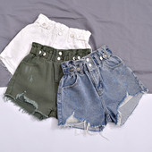 Blugi scurti de dama cu talie inalta in alb, verde si albastru