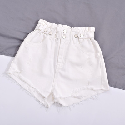 Blugi scurti de dama cu talie inalta in alb, verde si albastru