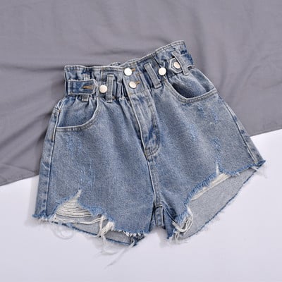 Blugi scurti de dama cu talie inalta in alb, verde si albastru