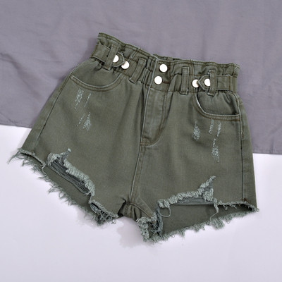 Blugi scurti de dama cu talie inalta in alb, verde si albastru