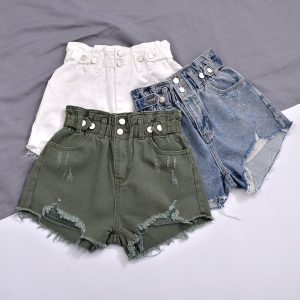 Blugi scurti de dama cu talie inalta in alb, verde si albastru