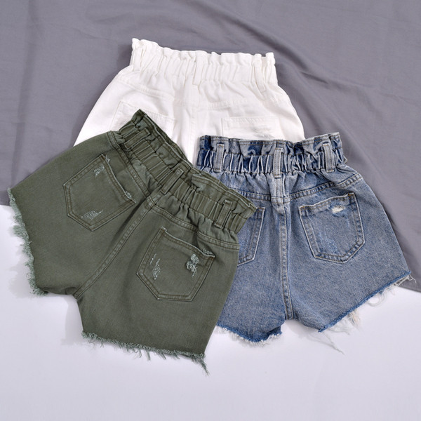 Blugi scurti de dama cu talie inalta in alb, verde si albastru