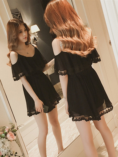 Модерна дамска къса разкроена рокля в два цвята