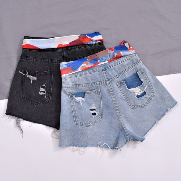 Blugi scurti de dama cu panglica in albastru si negru