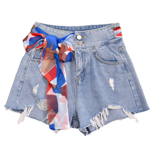 Blugi scurti de dama cu panglica in albastru si negru