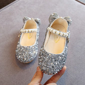 Pantofi copii eleganti pentru fete cu perle si panglica in mai multe culori