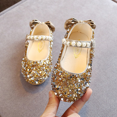 Pantofi copii eleganti pentru fete cu perle si panglica in mai multe culori