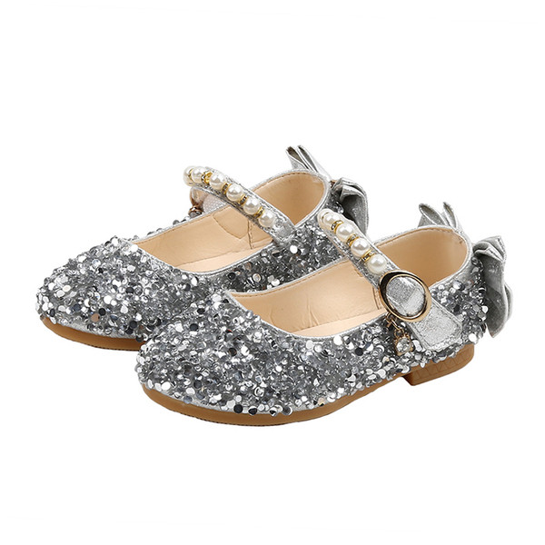 Pantofi copii eleganti pentru fete cu perle si panglica in mai multe culori