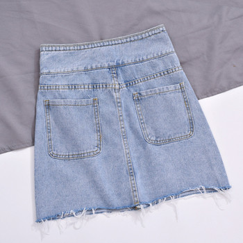 Fusta de dama din denim cu pietre si talie inalta