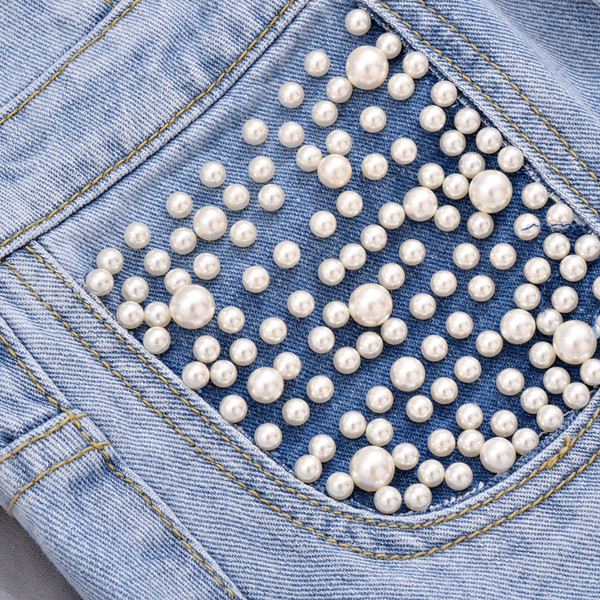 Fusta de dama din denim cu pietre si talie inalta