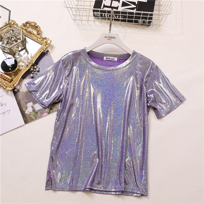 Bluză de damă elegantă cu mâneci scurte și efect strălucitor în mai multe culori