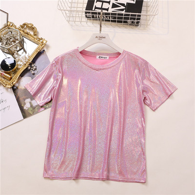 Bluză de damă elegantă cu mâneci scurte și efect strălucitor în mai multe culori