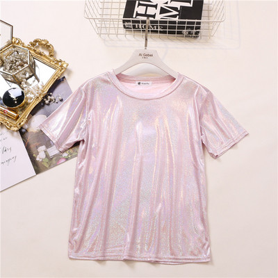 Bluză de damă elegantă cu mâneci scurte și efect strălucitor în mai multe culori