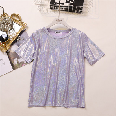 Bluză de damă elegantă cu mâneci scurte și efect strălucitor în mai multe culori