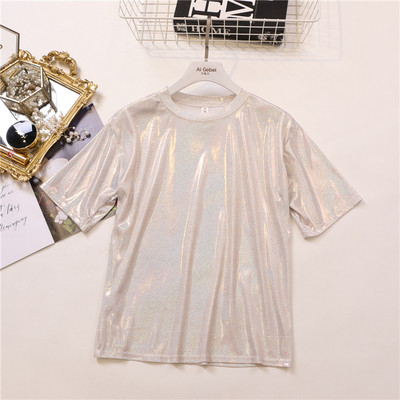 Bluză de damă elegantă cu mâneci scurte și efect strălucitor în mai multe culori