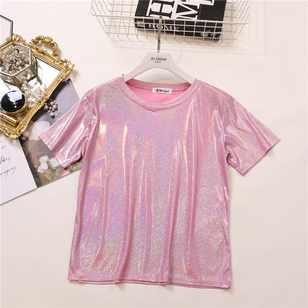 Bluză de damă elegantă cu mâneci scurte și efect strălucitor în mai multe culori